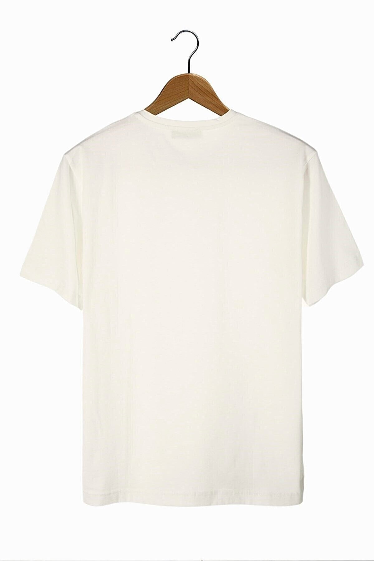 Men'S Ecru Front Playing Card Printed Crew Neck Oversize T-Shirt