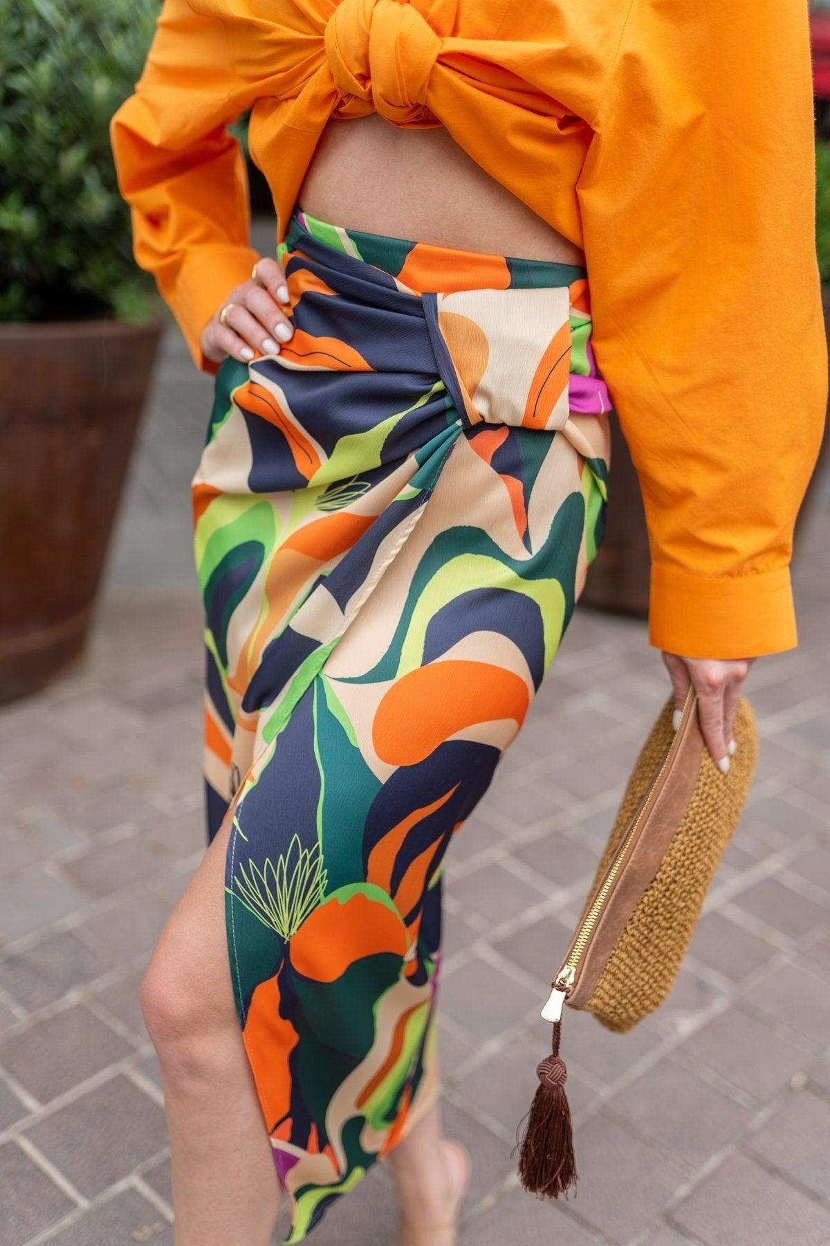 Colorful Waist Design Detail Slit Skirt - Swordslife