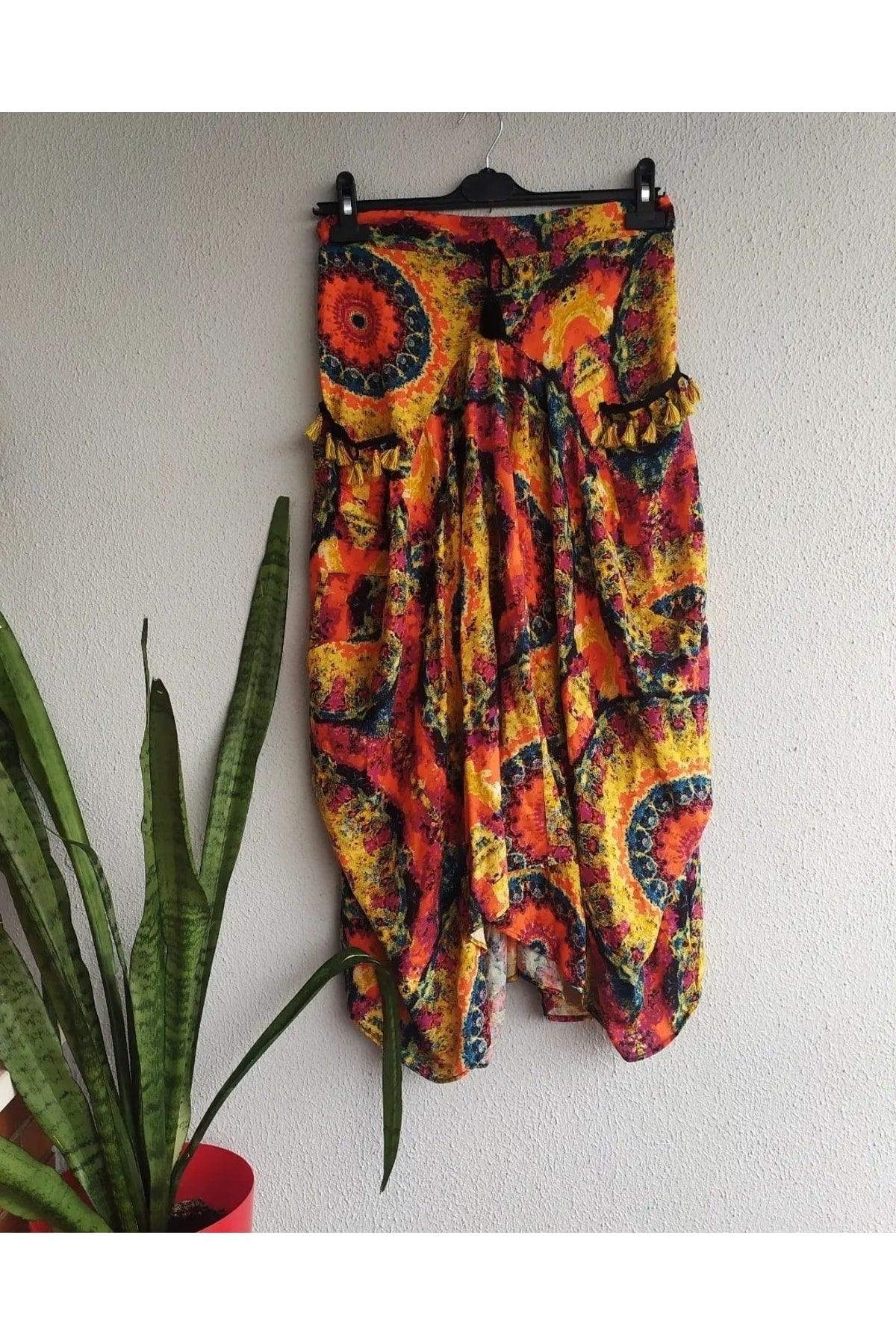 Orange Patterned Shalwar Model Authentic Loose Skirt - Swordslife