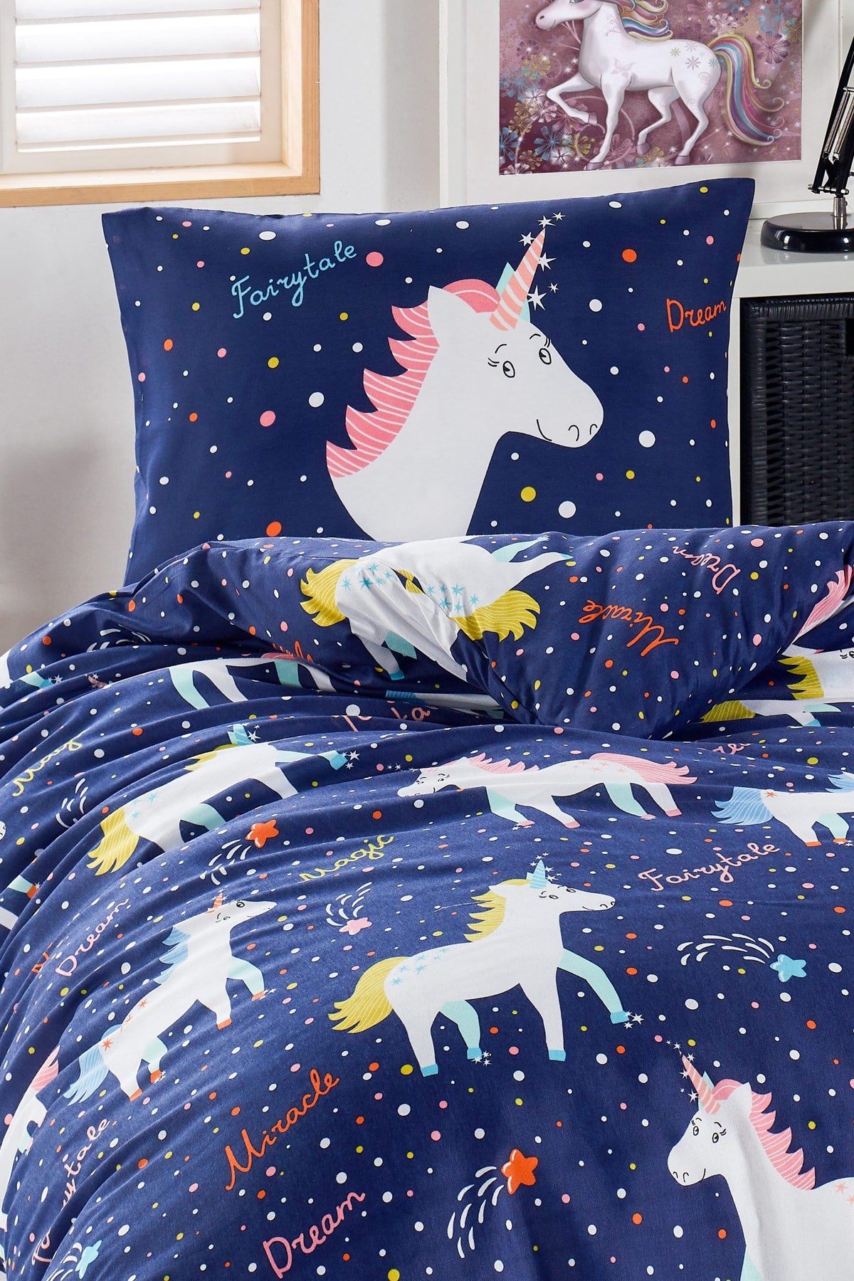 Junior Duvet Cover Set Single MagicUnicorn Navy