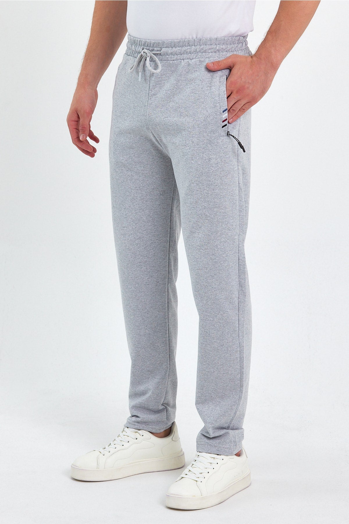 Gray Men's Zipper Pocket Embroidery Detail Straight Leg Casual Fit Sweatpants