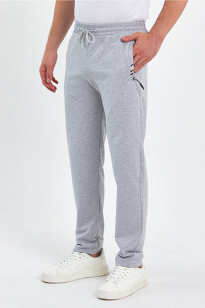 Gray Men'S Zipper Pocket Embroidery Detail Straight Leg Casual Fit Sweatpants
