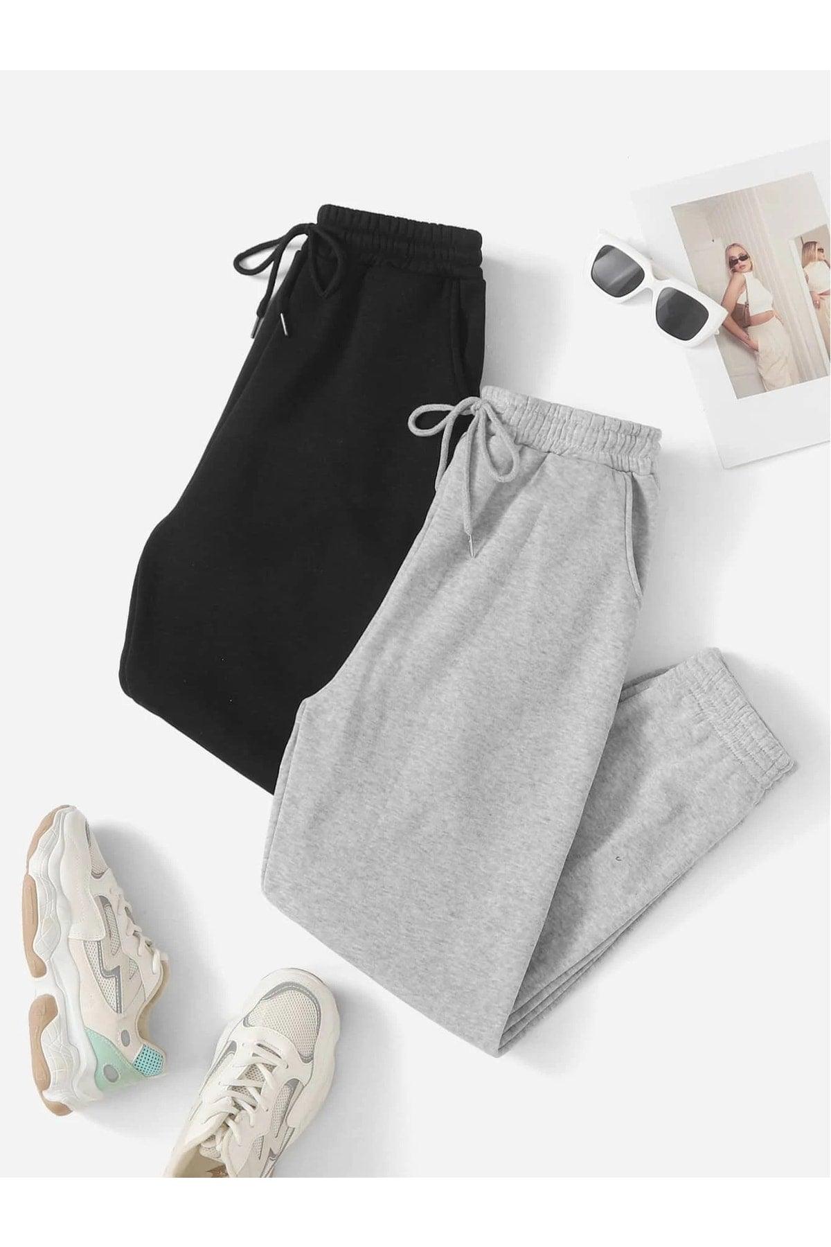 2-pack Jogger Sweatpants - Black And Grey, Elastic Legs, High Waist, Summer - Swordslife