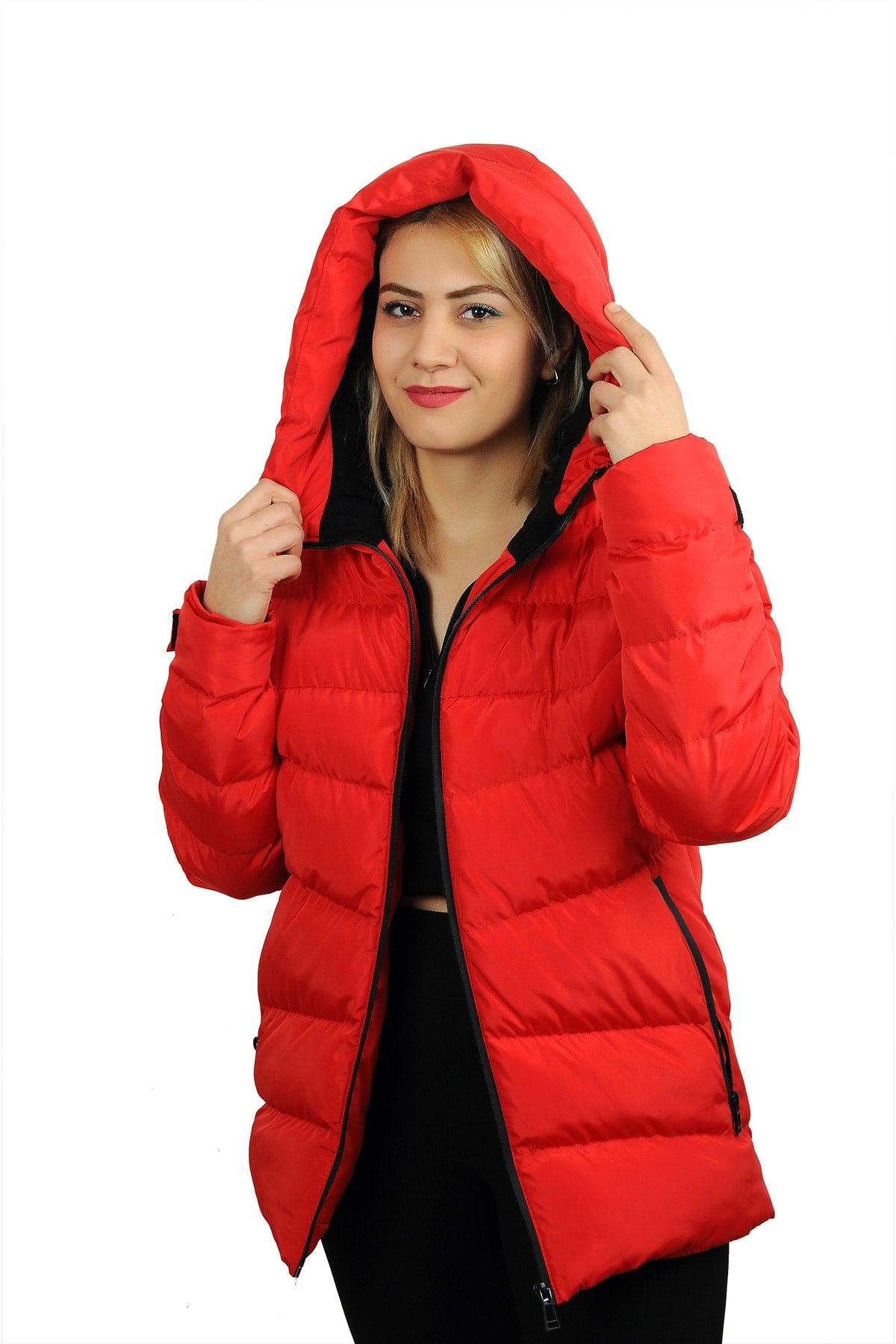 Women's Red Hooded Fleece Inside Waterproof Windproof Down Jacket & Coat & Parka - Swordslife