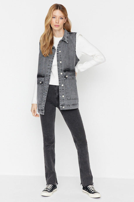 Gray Denim Hijab Vest TCTAW22CK0006 - Swordslife