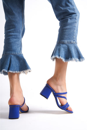 Women'S Blue Heeled Slippers Sandals Ba20888