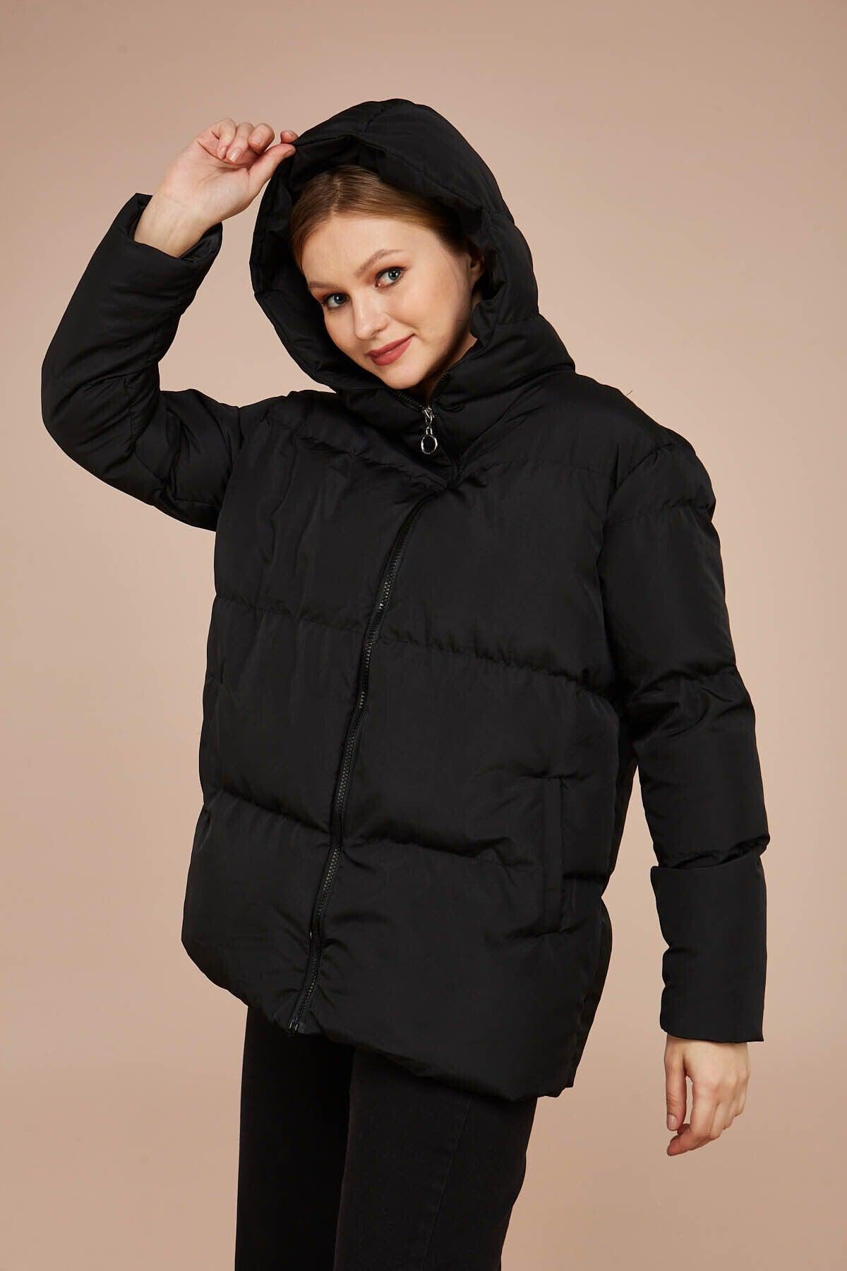 Women's Black Hooded Down Jacket - Swordslife