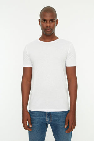 White Men'S Basic Slim Fit Crew Neck Short Sleeved T-Shirt Tmnss22Ts0270