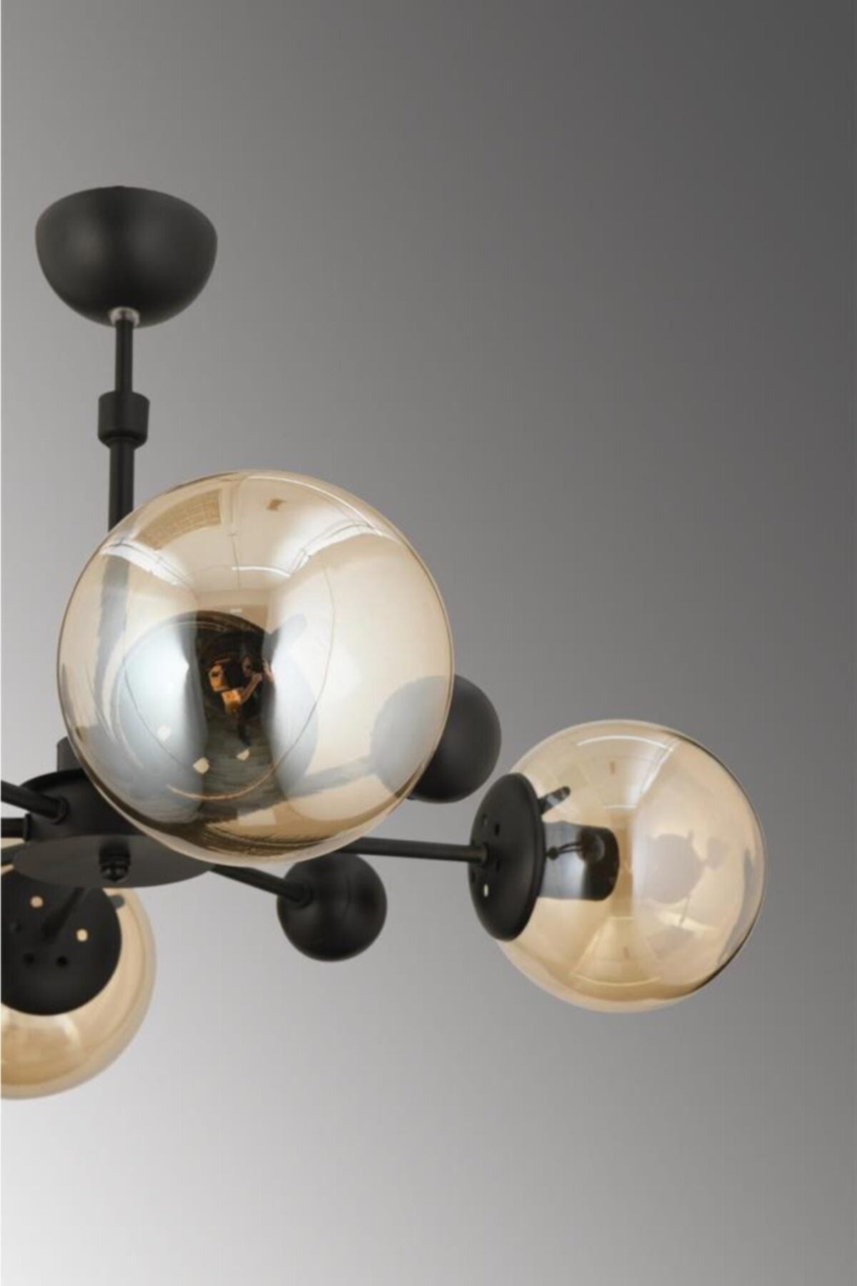 Nairobi 4-Piece Black Case Yellow Globe Glass Chandelier