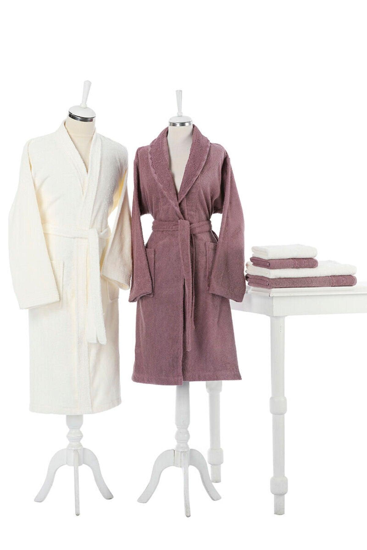 Orkide Cream-Plum Family Bathrobe Set - Swordslife