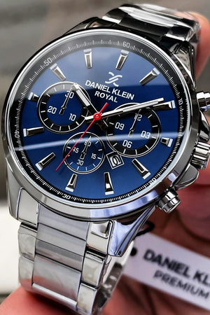 Men'S Wristwatch 3 Atm Waterproof Silver Color Steel Band + Natural Stone Bracelet Elg74