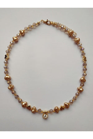 Honey Color Baroque Pearl Heart Bead Necklace with White Shimmer Tip - Swordslife