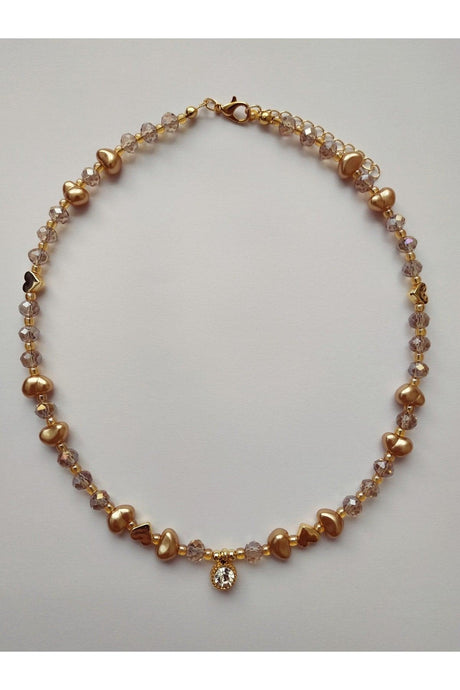 Honey Color Baroque Pearl Heart Bead Necklace with White Shimmer Tip - Swordslife