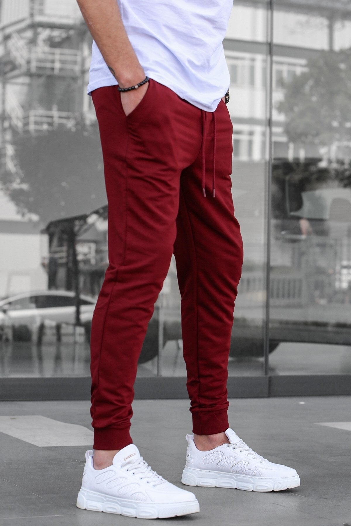 Men's Claret Red Elastic Tracksuit 4821