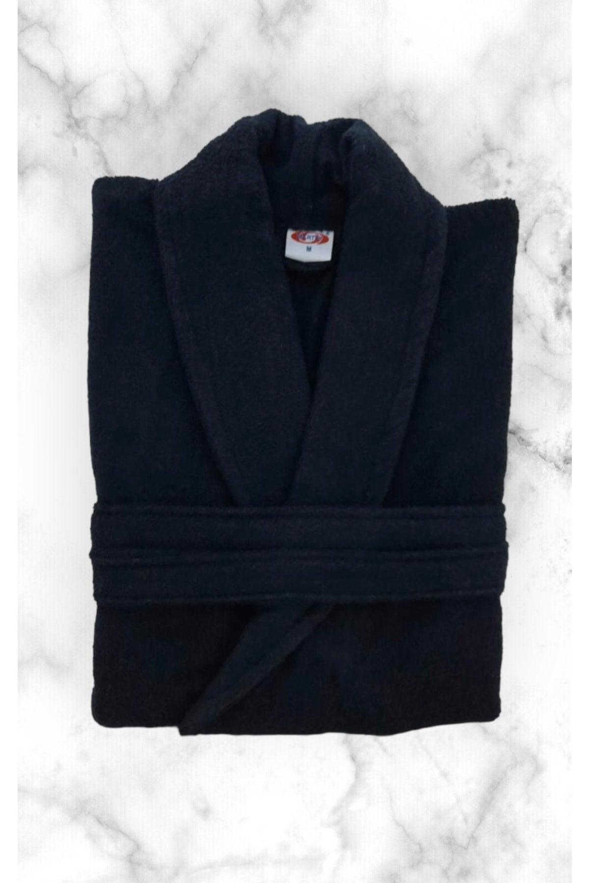 Black Cotton Unisex Large Size Shawl Collar Bathrobe - Swordslife