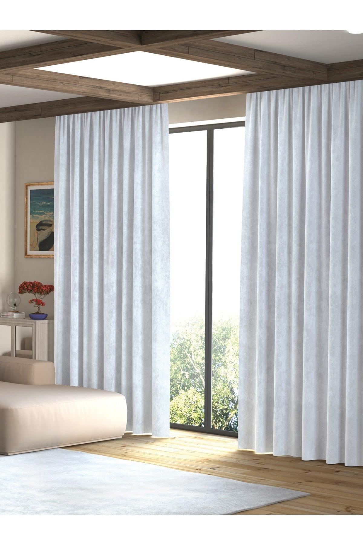 Velvet Textured White Island Backdrop Curtain Extraforward Pleated - Swordslife