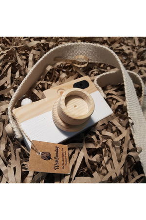 Wooden Toy Camera, Girl Boy 0 - 3 Years Old Gift Hanging Decorative Toy -White