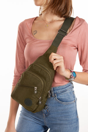 Unisex Crinkle Waterproof Fabric Shoulder Bag Body Bag Khaki (28X18Cm)