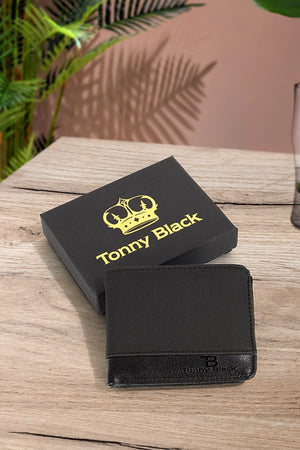 Original Men'S Black Sport & Stylish Boxed 10 Card Holder 3 Id And 1 Paper Money Compartment Leather Fabric Wallet