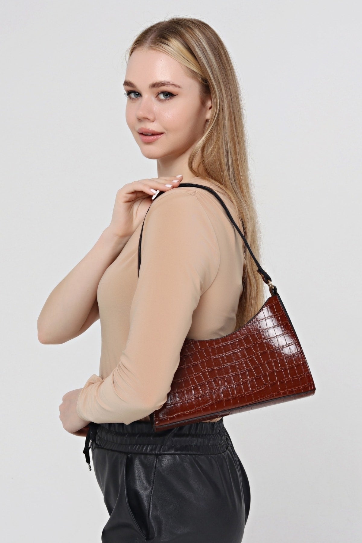 Taba Crocodile Patterned Baguette Baguette Hand And Shoulder Bag Gc009025K