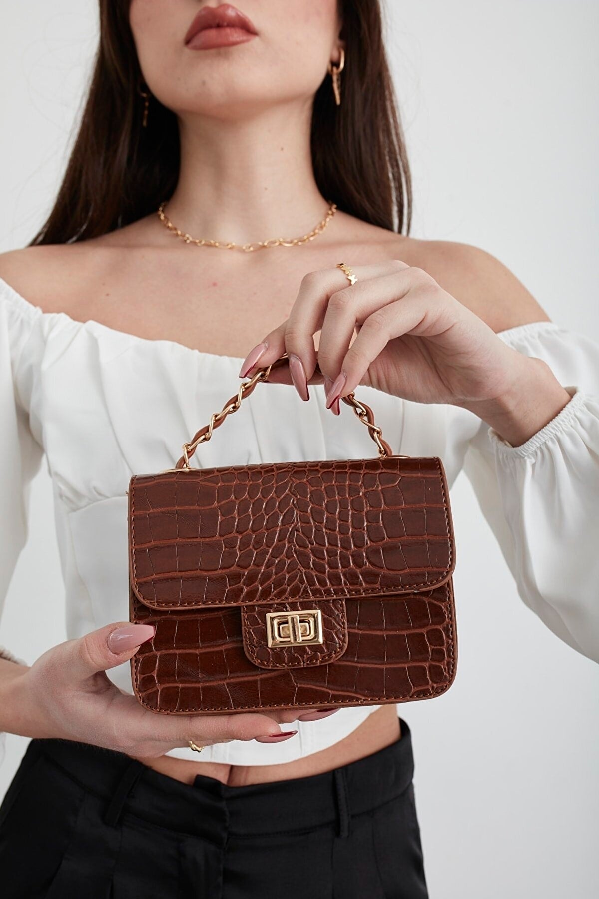 Taba Women'S Crocodile Patterned Mini Shoulder Bag
