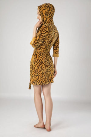 Women's Mustard Zebra Pattern Bamboo Cotton Dressing Gown - Swordslife