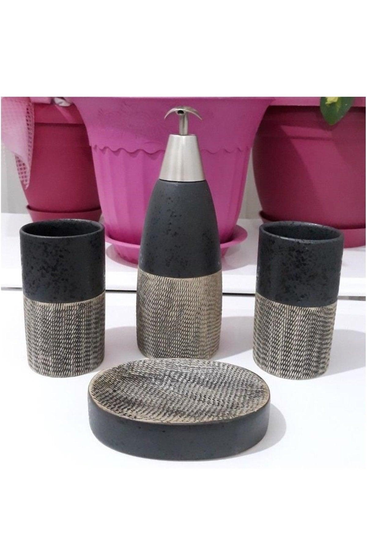 4 Pcs Ceramic Liquid Soap Dispenser Bathroom Set - Anthracite - Swordslife