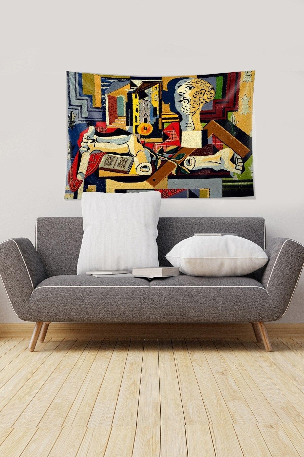 Orange-yellow Cubic Drawing Stain Resistant Velvet Fabric Wall Covering Tapestry Tapestry - Swordslife