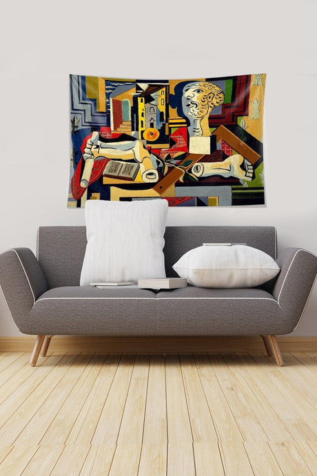 Orange-yellow Cubic Drawing Stain Resistant Velvet Fabric Wall Covering Tapestry Tapestry - Swordslife