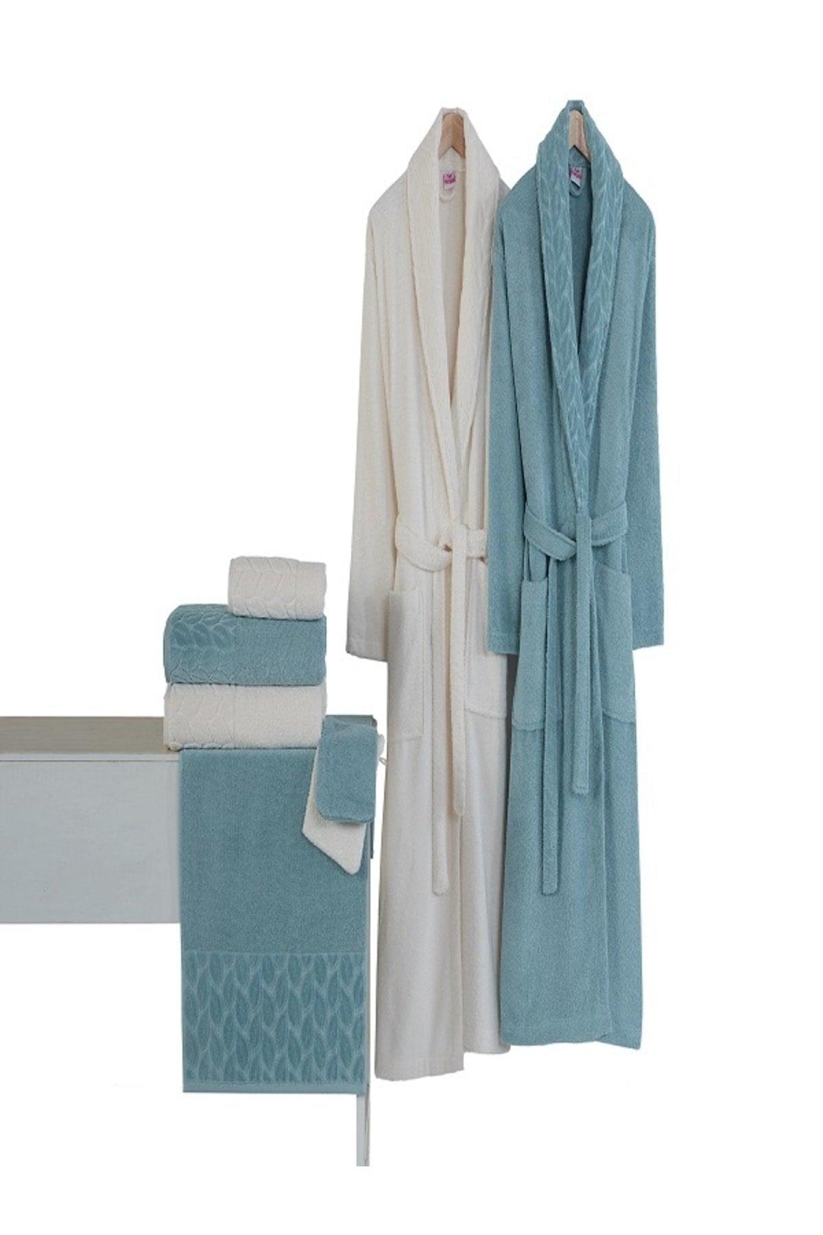 Hazal Family Bathrobe Set (8 Pieces) Gray-powder Nrpk000548 - Swordslife