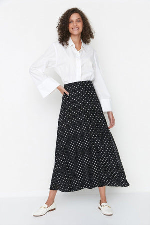 Black Polka Dot Patterned Bell Woven Skirt TCTSS22EE0006 - Swordslife