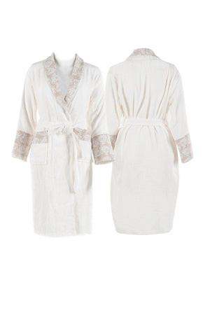 Set of 4 Bamboo Royal Double Family Bathrobes Offwhite-beige - Swordslife