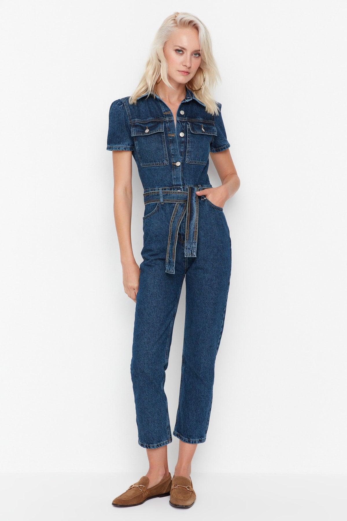 Blue Belted Denim Overalls TWOSS20TU0156 - Swordslife