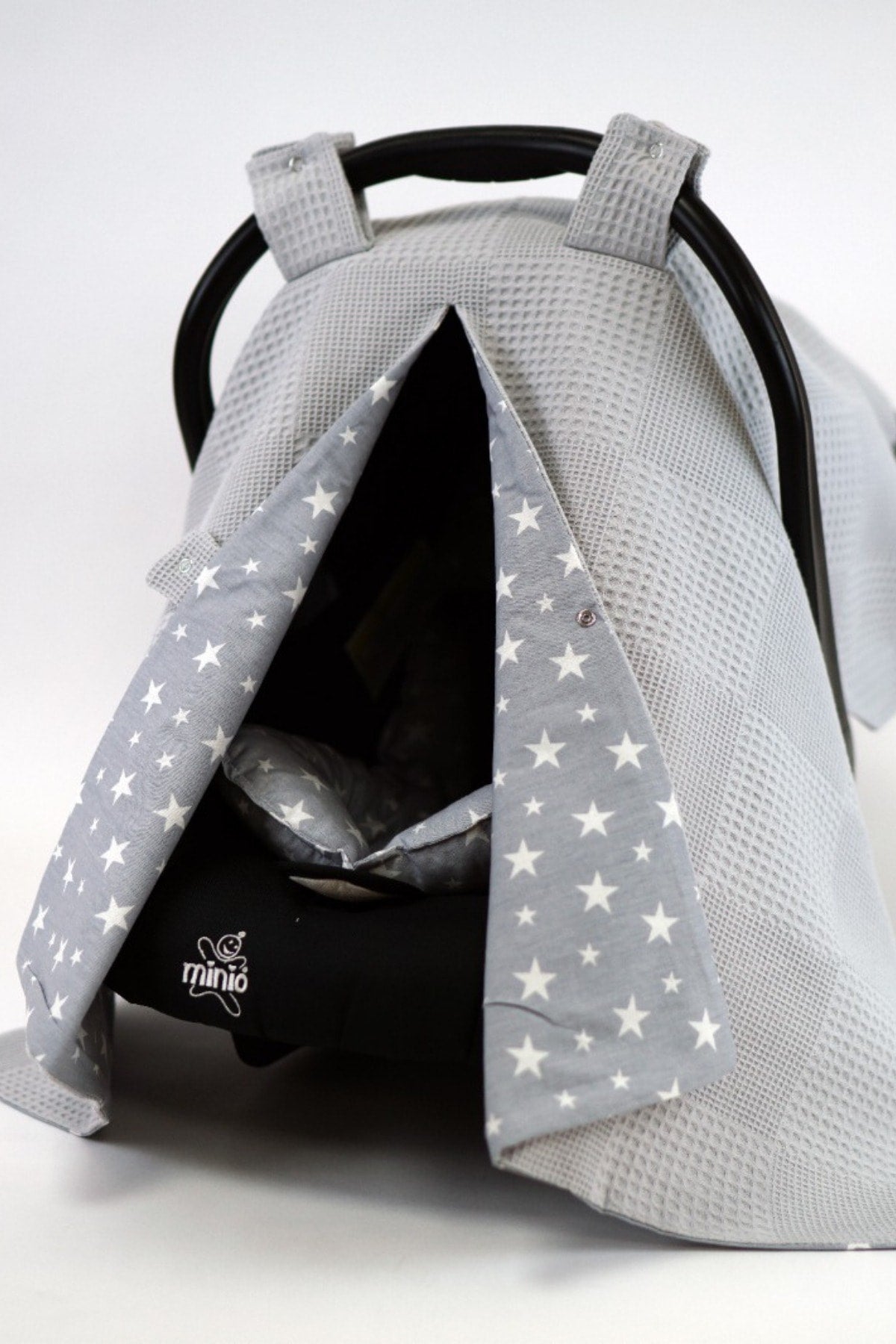 Gray Waffle Pique/Gray Star Poplin Stroller Cover And Cushion
