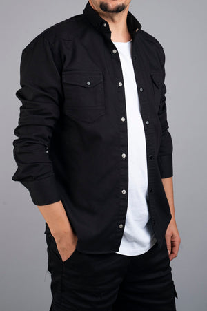 Slim Fit Men'S Denim Shirt Black