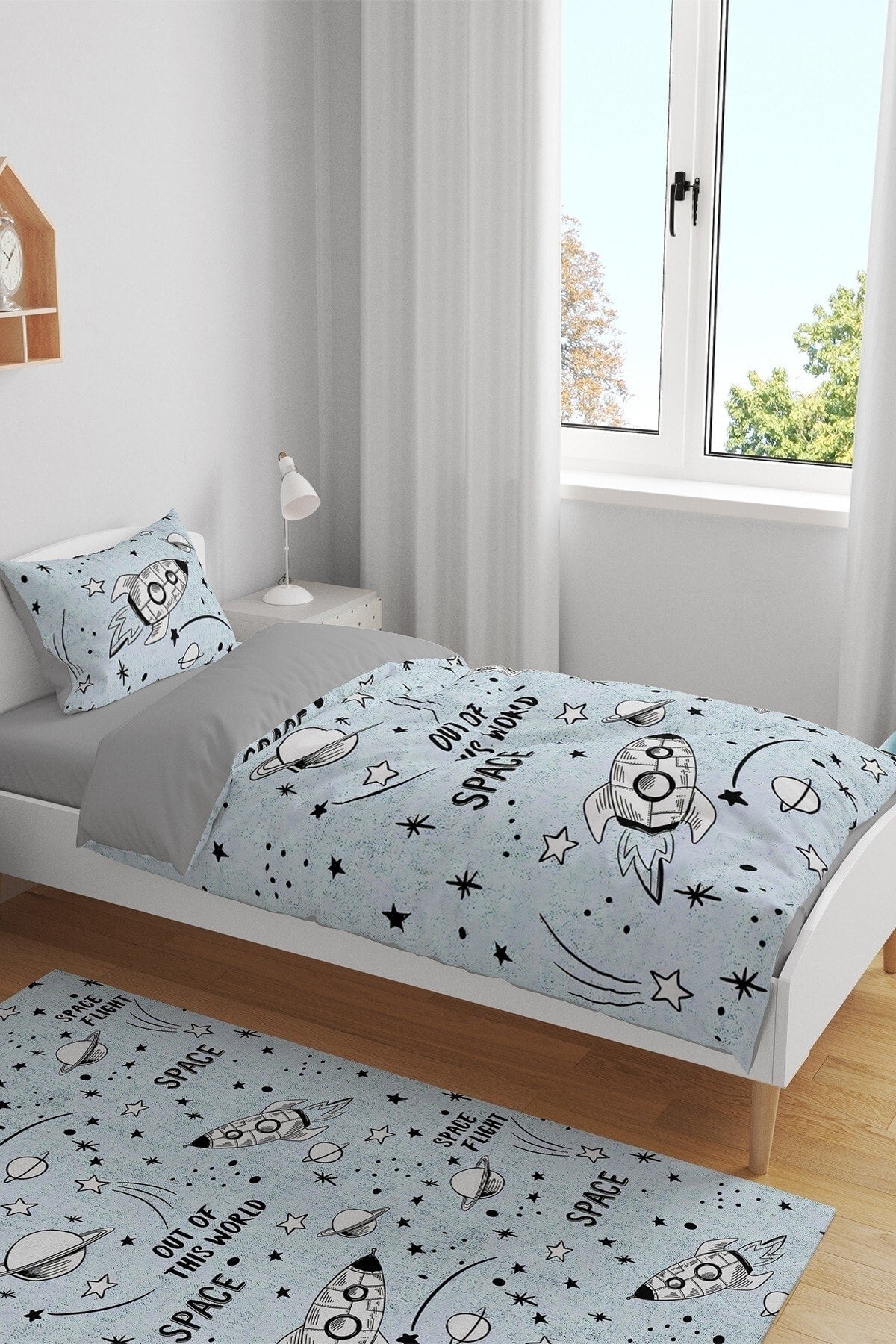 Blue Tumbled Space Patterned Single Baby Kids Duvet Cover Set