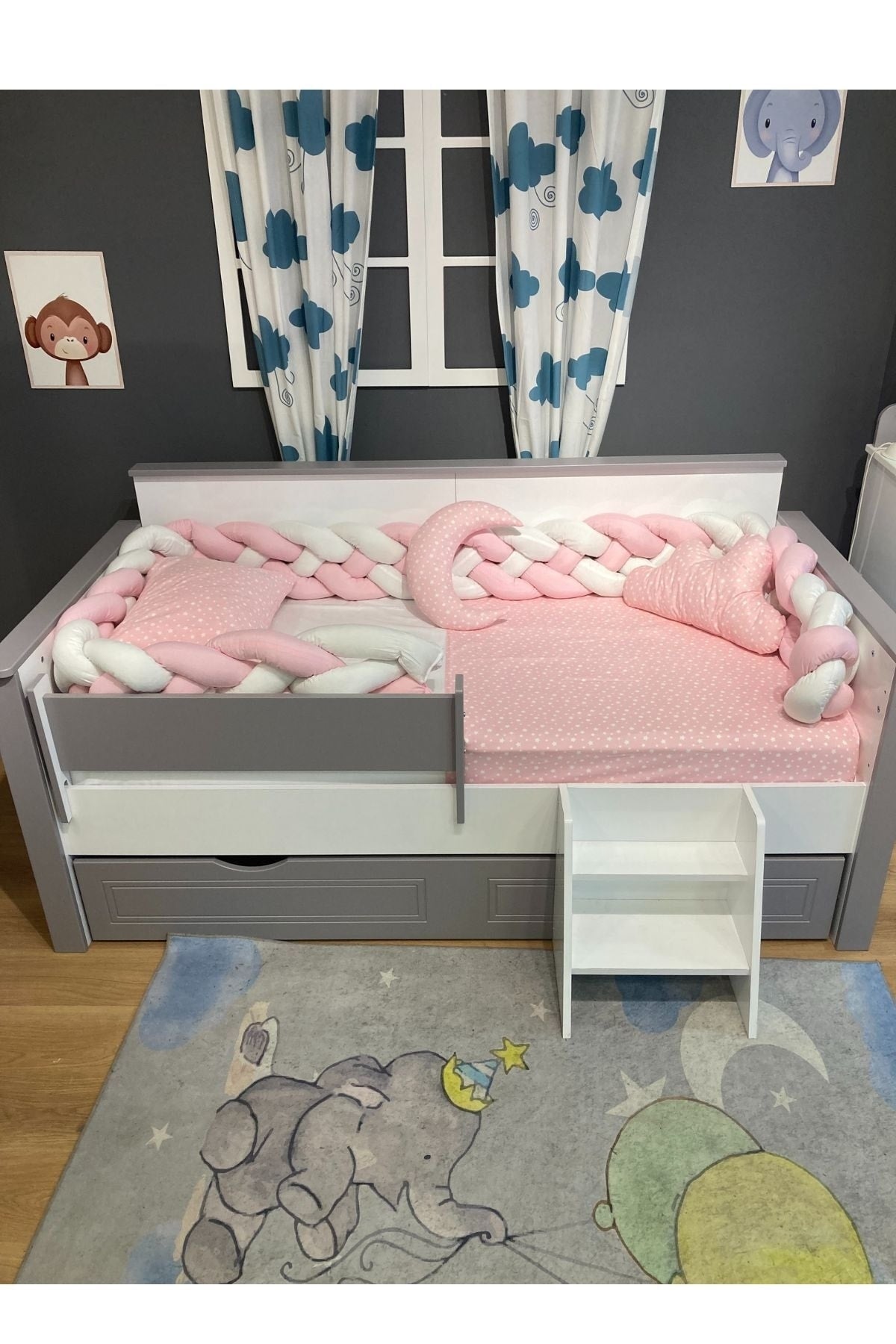 Venus Pink 4-Piece Bedding Set with Knitted Edges, Suitable for 90x190cm Baby Child Montessori Bedstead, Girl