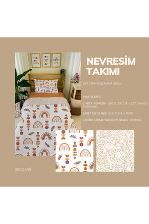 Double-Sided Rainbow Pattern Printed Kids And Single Duvet Cover Set, Including Elastic Bed Sheet