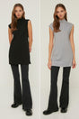 Black-Grey 2-Piece Stand Up Collar Sleeveless Underwear Tunic TCTSS21UK0033 - Swordslife