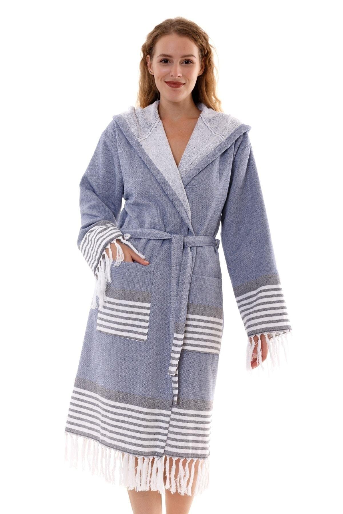 Cotton Hooded Unisex Blue Towel Loincloth Bathrobe | Large Size Bathrobe(SML-XL-2XL-3XL-4XL) - Swordslife