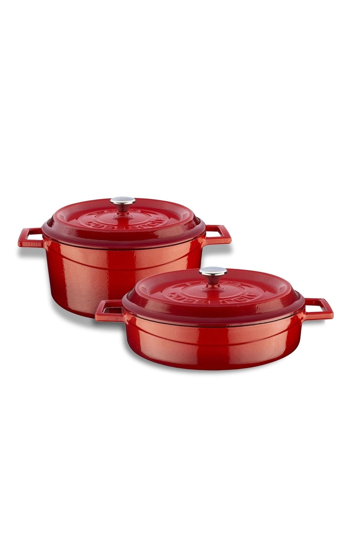 Cast Iron Round Deep And Shallow 5 Piece Cookware Set Red