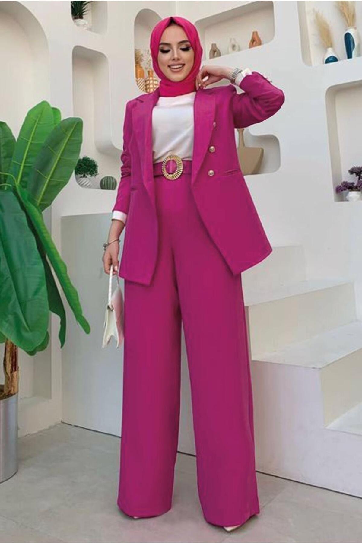 Women's Fuchsia Classic Pants Suit T 2038 - Swordslife