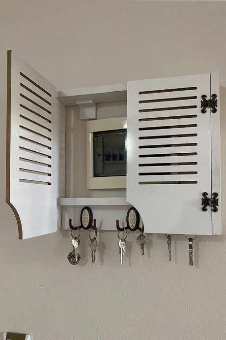 Wall Organizer Wooden Decorative White Box Keychain - Swordslife