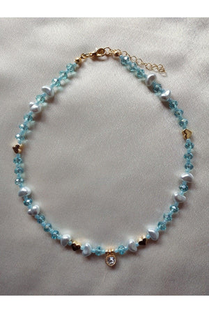 Baroque Pearl Heart Water Green Necklace with White Shimmer Tip - Swordslife