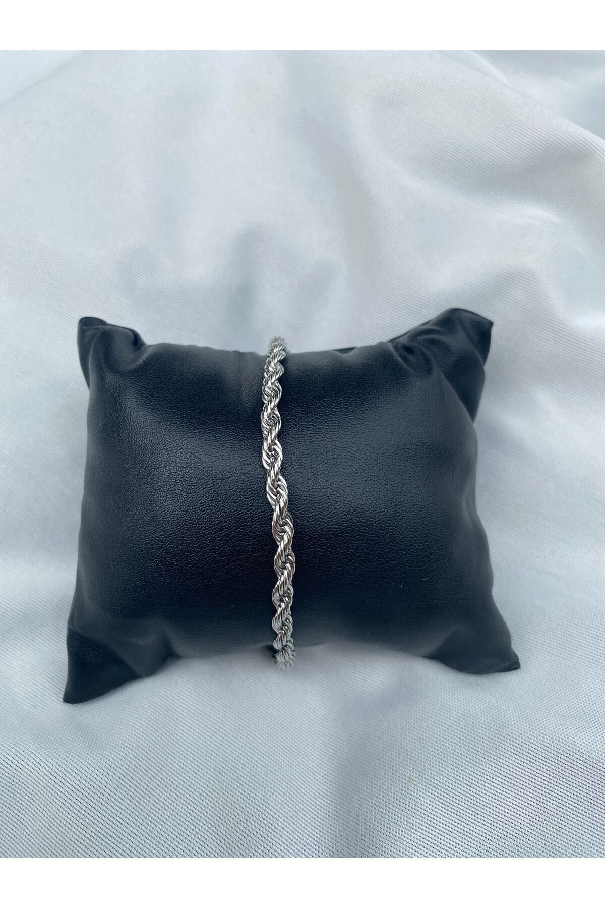 Men'S Silver Gray Twist Chain Steel Bracelet