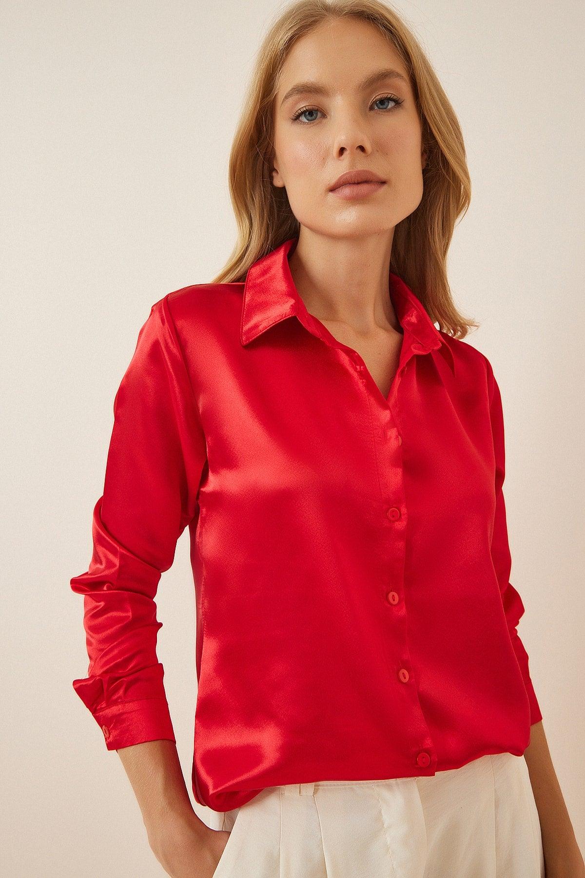 Women's Red Light Flowy Satin Shirt DD00990 - Swordslife