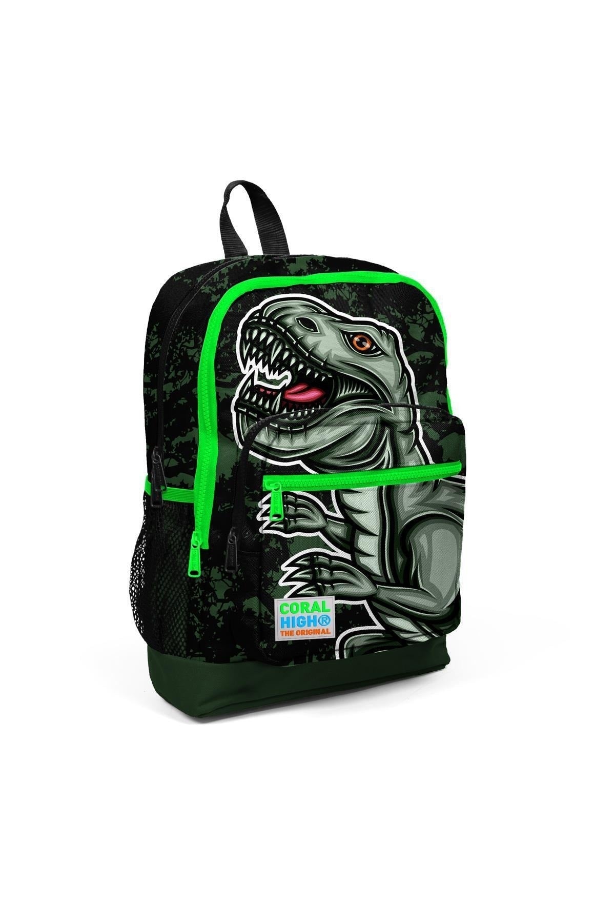 Kids Dark Green Black Dinosaur Patterned Usb 3-Pack School Bag Set Set0123825