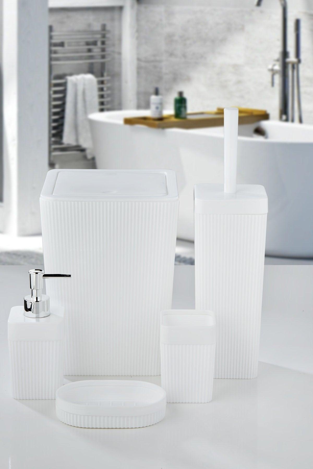 5 Piece Square Striped Bathroom Set White - 5 Piece Luxury Bathroom Set - Swordslife