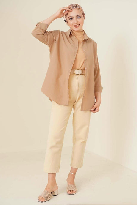 103901 Oversize Basic Hijab Shirt - Camel - Swordslife