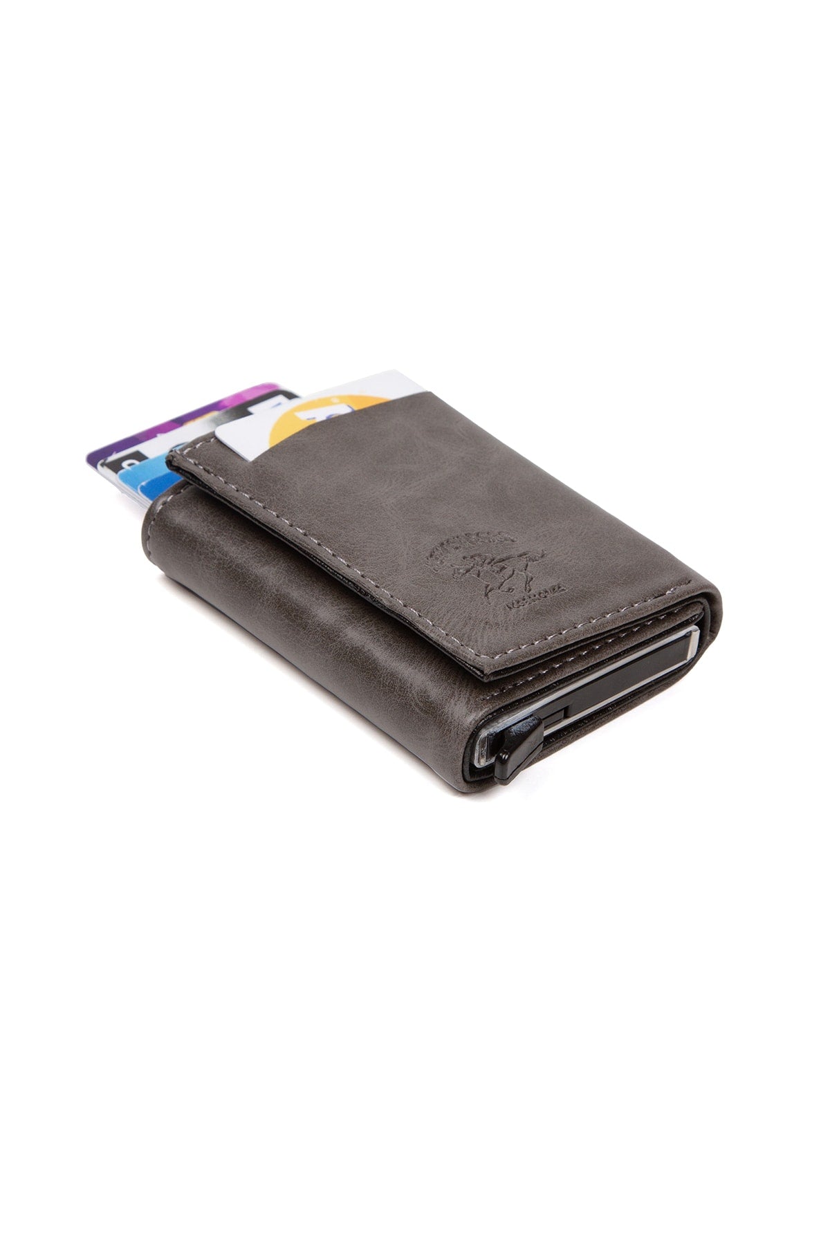 Men's Leather Aluminum Mechanism Sliding Card Holder Wallet with Paper Money Compartment (7,5x10cm)